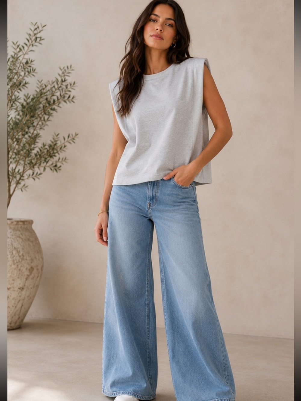 Solid Terry Reverse Self-fabric Sleeveless Top